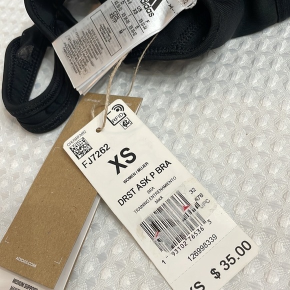 Spots Bra XS ADIDAS LOGO Spell Out Black Don't Rest Alphaskin M Support Trainer - Picture 2 of 13